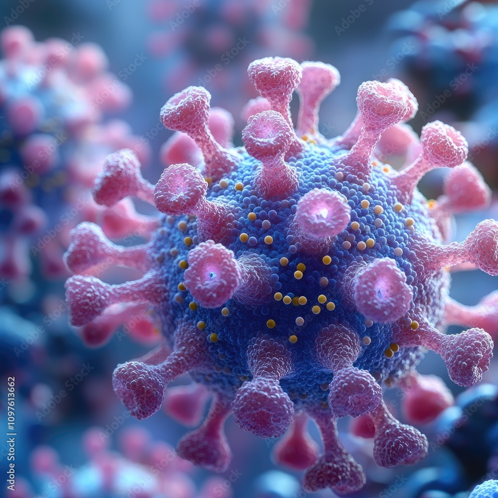 Aufkleber highlighted pathogen structure on a neutral canvas