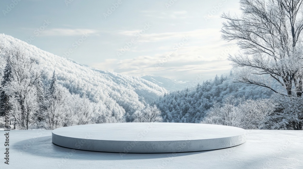 Poster A snow covered mountain range with a large empty circular area in the middle