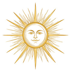 Stylized sun vector with rays isolated on transparent background