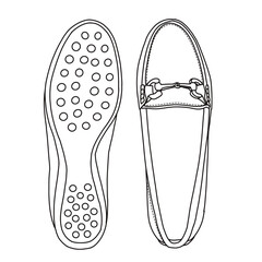 Women's Slip on Buckle Loafer Shoes Line art, Technical sketch hand drawing outline vector doodle top and bottom view isolated on white background for coloring page