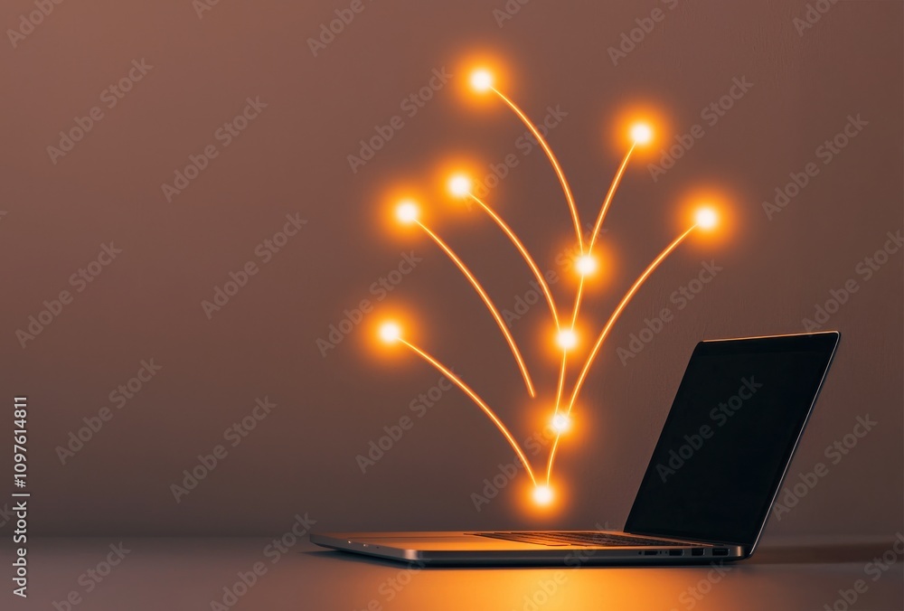 Poster A laptop with glowing lines radiating from it, symbolizing digital connectivity and communication.