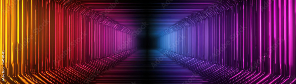 Aufkleber quantum computing education concept. a vibrant, abstract tunnel of colorful lights leads into an exp