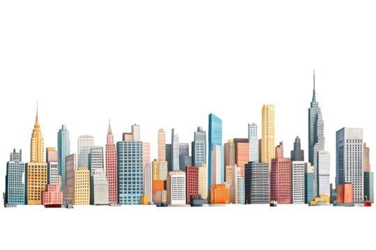 Urban skyscrapers on transparent background