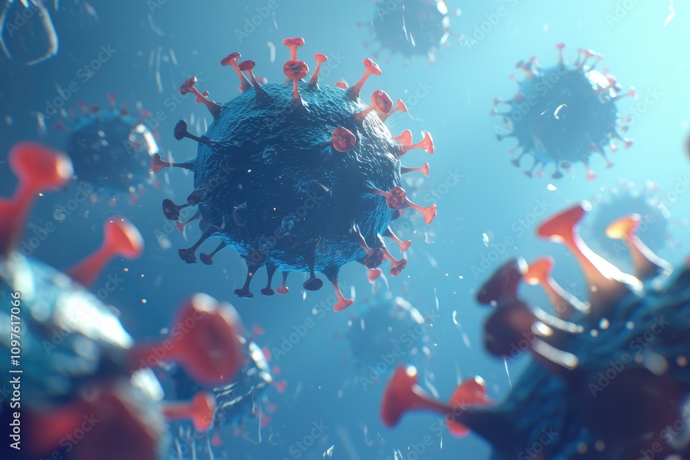 Poster close-up of virus structure with intricate details