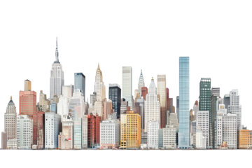 Urban skyscrapers on transparent background