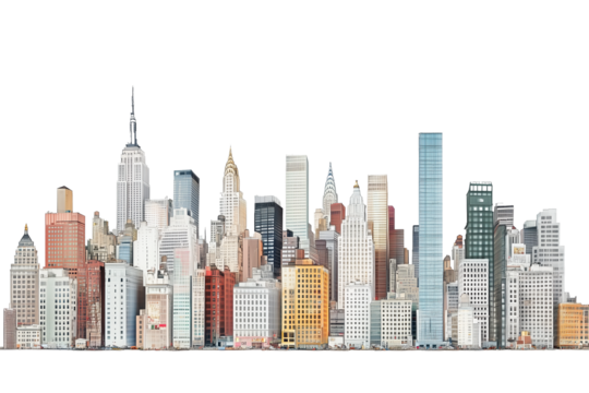 Urban skyscrapers on transparent background