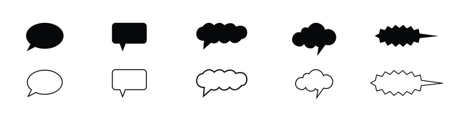 Set of speech bubble text, chatting box, message box vector illustration on white background. 