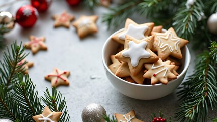 Christmas Star Cookies, Festive Baked Goods with Icing