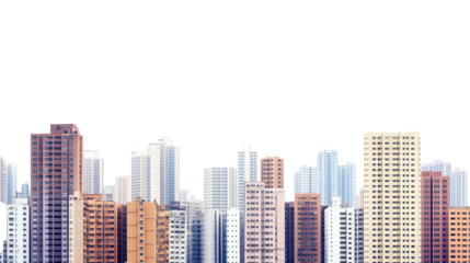 Panoramic view of buildings in urban area isolated on transparent background