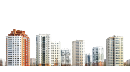 Panoramic view of buildings in urban area isolated on transparent background