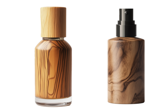 Wooden cosmetic perfume mockup isolated on transparent background
