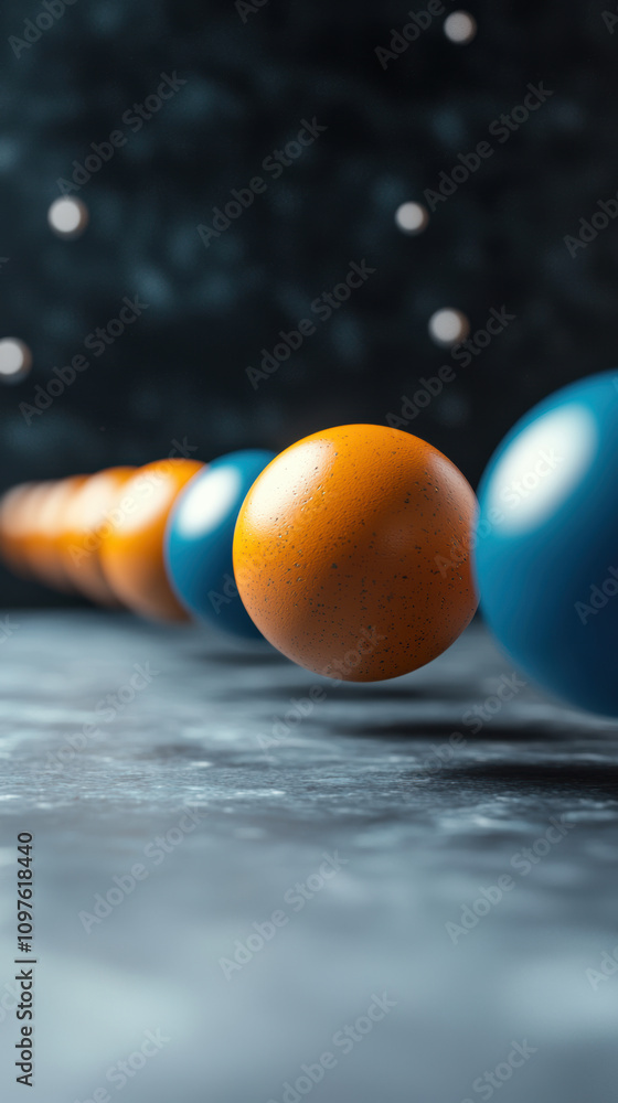 Poster quantum computing education concept. a vibrant arrangement of colorful spheres in a blurred perspect