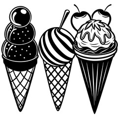 set of ice-cream collections illustrations vector art isolated white background