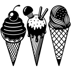 set of ice-cream collections illustrations vector art isolated white background
