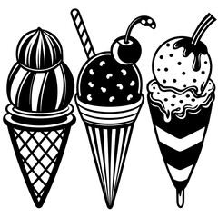 set of ice-cream collections illustrations vector art isolated white background