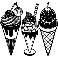set of ice-cream collections illustrations vector art isolated white background