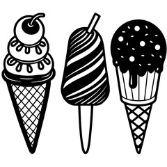 set of ice-cream collections illustrations vector art isolated white background
