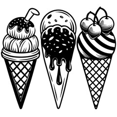 set of ice-cream collections illustrations vector art isolated white background