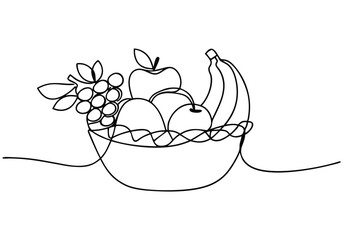Continuous Line Art of Fruit Basket – Minimalist Fresh Produce Illustration