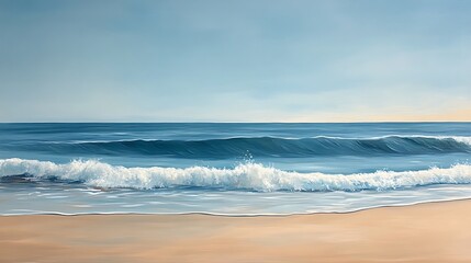 Fototapeta premium Waves crashing on sandy beach coastal landscape serene view