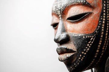 Close-up of detailed African tribal mask with intricate patterns