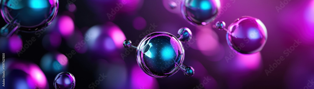 Poster quantum computing education concept. a colorful abstract representation of molecular structures, sho