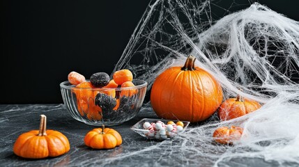 Spooky halloween treats and decor cozy kitchen food styling festive atmosphere close-up view seasonal celebration