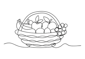 Continuous Line Art of Fruit Basket – Minimalist Fresh Produce Illustration