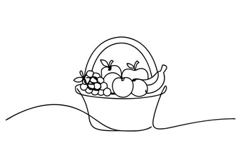 Continuous Line Art of Fruit Basket – Minimalist Fresh Produce Illustration