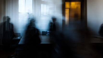 Motion blur captures the dynamic nature of a busy meeting room environment