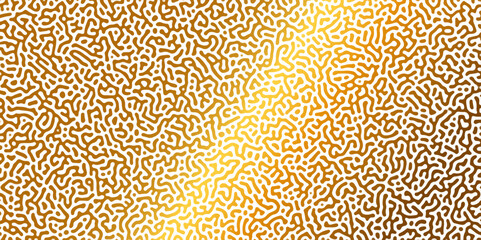 Abstract Reaction-diffusion Turing pattern natural texture golden and yellow gradient color scheme. Linear design with biological algorithm psychedelic background. Reaction-diffusion or truing patter