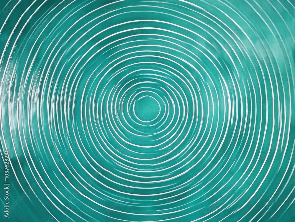 Poster Vibrant turquoise background with concentric white circles creating a rhythmic pattern suitable for artistic projects or design work