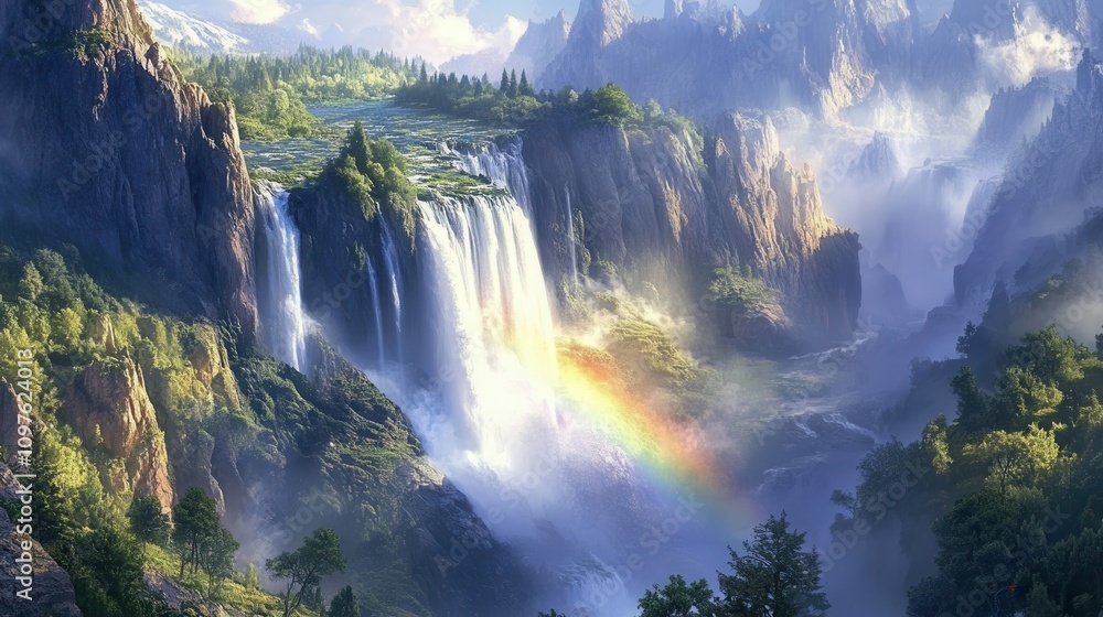 Poster shoshone falls cascades majestically over rocky cliffs, creating a breathtaking display of nature's 