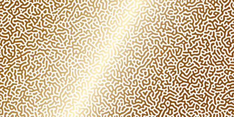 Abstract Reaction-diffusion Turing pattern natural texture golden and brown gradient color scheme. Linear design with biological algorithm psychedelic background. Reaction-diffusion or truing patter