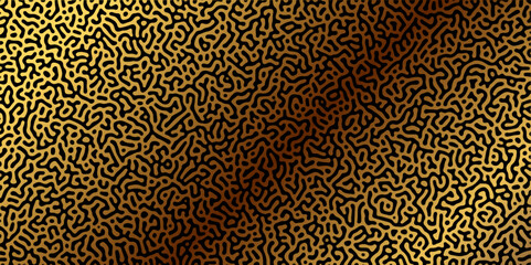 Abstract Reaction-diffusion Turing pattern natural texture golden and yellow gradient color scheme. Linear design with biological algorithm psychedelic background. Reaction-diffusion or truing patter