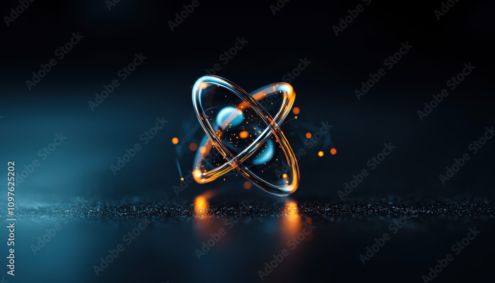Aufkleber quantum computing education concept. a glowing atomic model with orbiting electrons, creating a futu