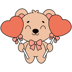 Valentine Bear with Heart-Shaped Lollipop in Flat Design Perfect for Kids and Romantic Themes