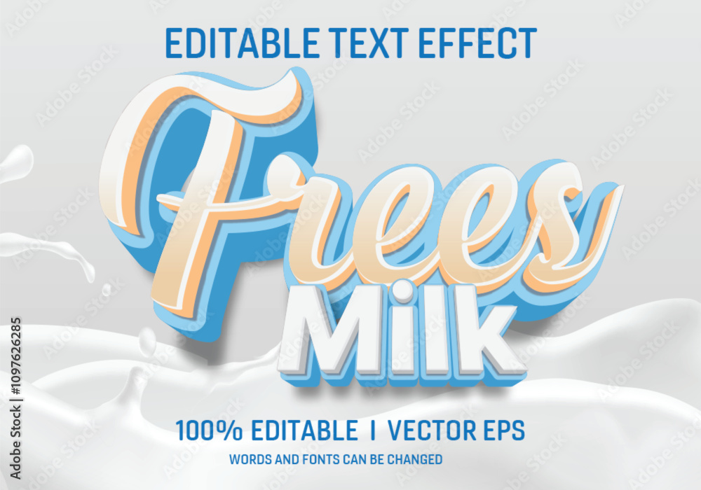 Poster frees milk vector 3d text effect with modern style design