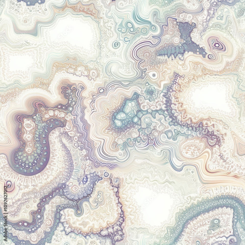 Poster intricate seamless pattern featuring flowing shapes and soft colors reminiscent of natural textures 