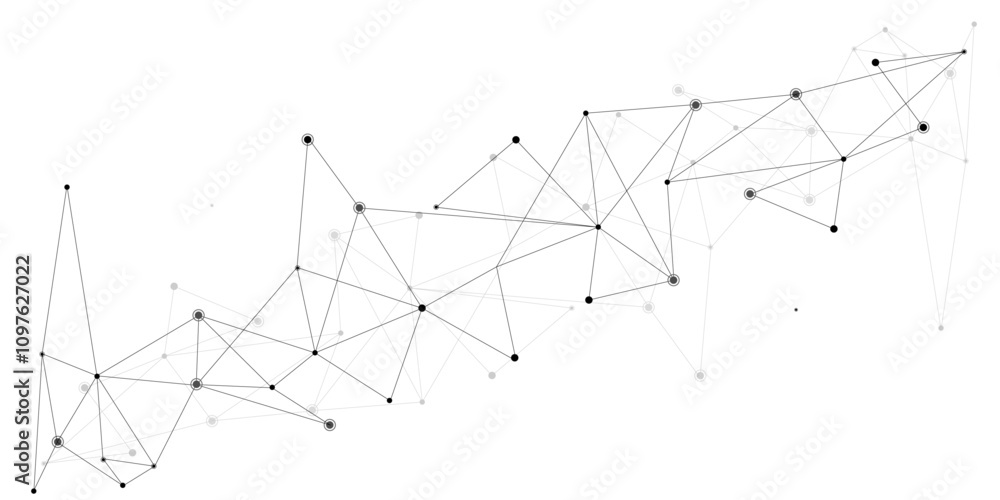 Poster Vector Grey graphic background dots with connections technologies and sharing data as abstract concept.