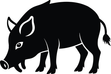 Fototapeta premium Black Wild Boar Silhouette Vector Illustration: Feral Pig Clipart, Hog Graphic, Wildlife Animal Icon, Swine Drawing