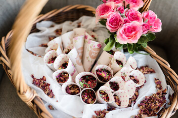 natural leaf and petal confetti ready for a wedding