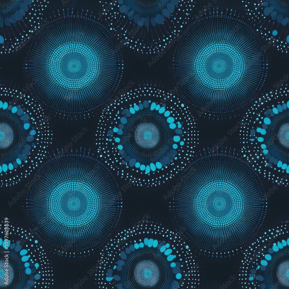 Fototapete abstract digital circles in vibrant blue and dark backgrounds form an intricate pattern with dotted 