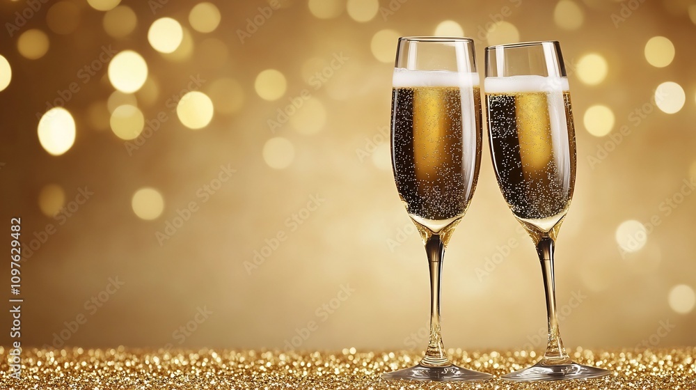 Poster sparkling gold background with dynamic bokeh bursts
