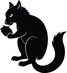 Naklejka premium Heraldic Black Squirrel Holding Acorn Vector Illustration: Medieval Animal Symbol, Silhouette Graphic, Crest Design Element