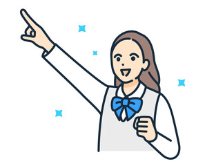 キラキラ輝く未来をイメージしたベクターイラスト素材。制服姿の中学生が指を指す。
