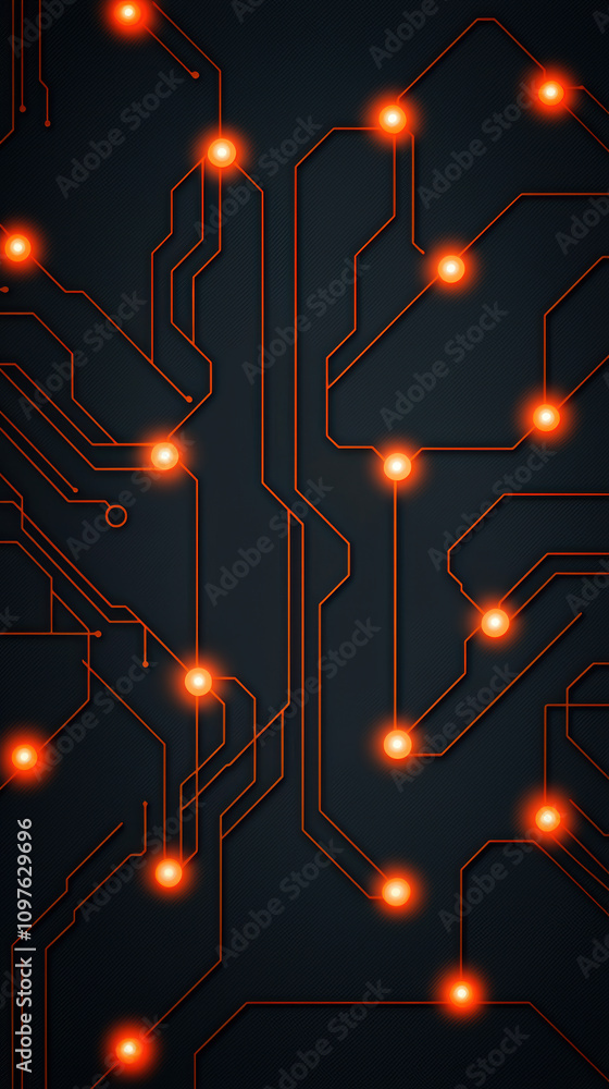 Poster quantum computing education concept. a dark digital background featuring glowing orange circuit line
