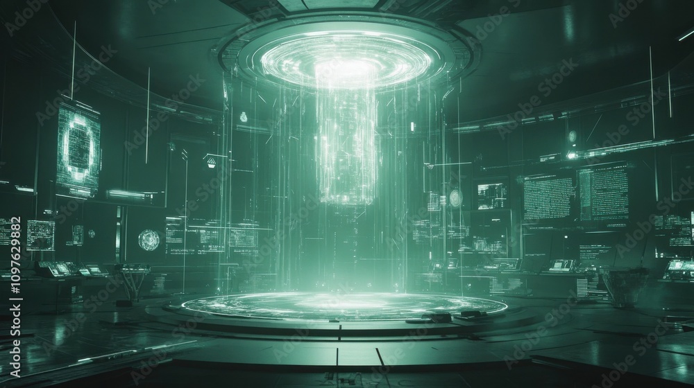 Leinwandbilder a high-tech laboratory featuring glowing interfaces and advanced technology during a busy research s