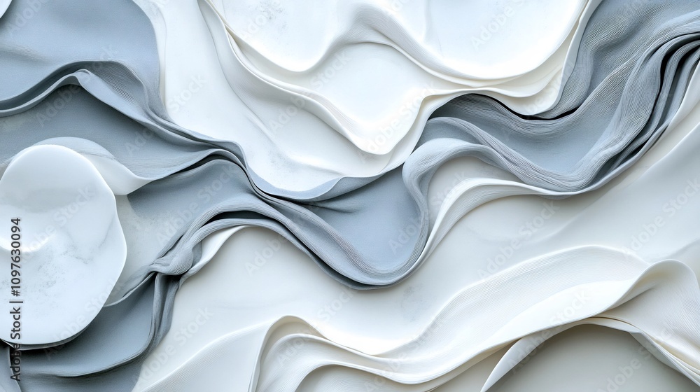 Aufkleber flowing gray and white abstract backdrop with soft curves and waves
