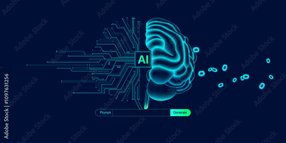 Poster illustration of abstract stream information. generate image, video from prompt concept. big data, te